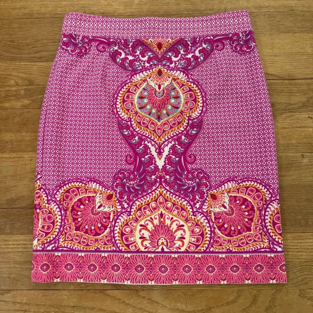 Antonio Melani pink orange blue knee length pencil skirt size 14
b61